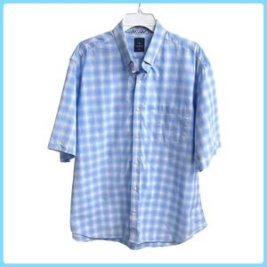 TAILORBYRD COLLECTION Mens Light Blue White Plaid Button Down SS Shirt XXL